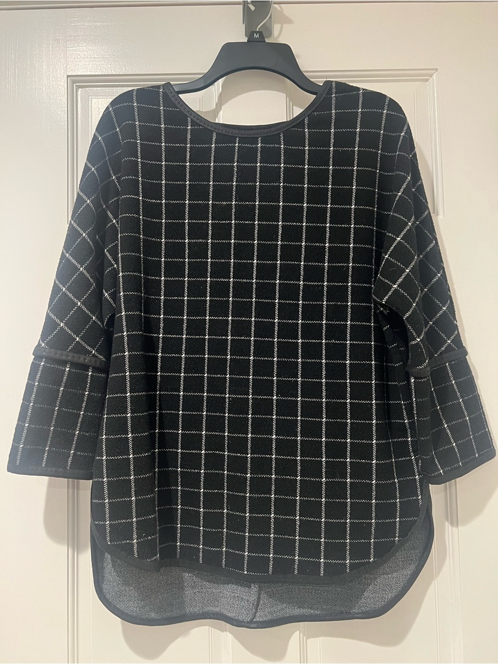 Max Studio Black Grid Bell-Sleeve Tunic